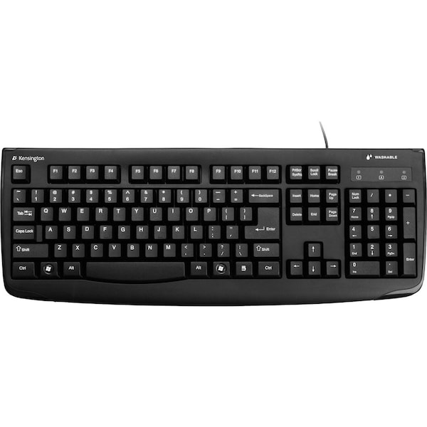 Kensington Kensington Pro Fit Washable Keyboard - PS/2, USB - 104 Keys - Black - Pack of 1 - Retail - K64407US