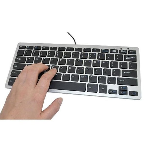 Ikkegol IKKEGOL 10085BW Mini USB Slim Wired 78 Key Small Super Thin Compact Keyboard; Black & Silver - 10085BW