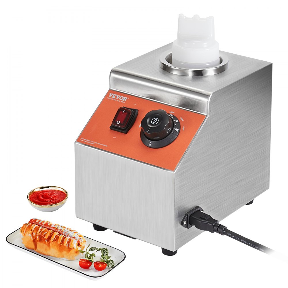 VEVOR Electric Bottle Warmer with Bottle, 0.57 Qt Commercial Cheese Dispenser, Hot Fudge Warmer 86-185℉ Temp Adjustable, Plastic Bottle Nacho Cheese Sauce Warmer for Hot Fudge Cheese Caramel, Square - DRNZBBXG25LF60V9YV1