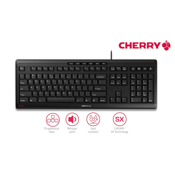 Cherry Corded-Black, 18, Ultraslim, Us Intl 104 Layout W/ 10 Additional - JK-8500EU-2