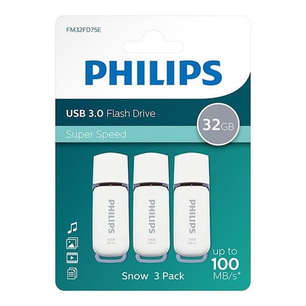 Signify USB3.2 Snow 32GB Flash Drive, 3PK - PHUSB32GSNOWU3P3