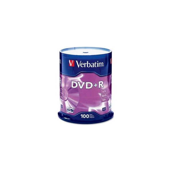 Verbatim Americas Verbatim DVD+R Disc, 95098, 4.7GB, 120 Minutes, 16X, 100/Pk, Silver - 95098