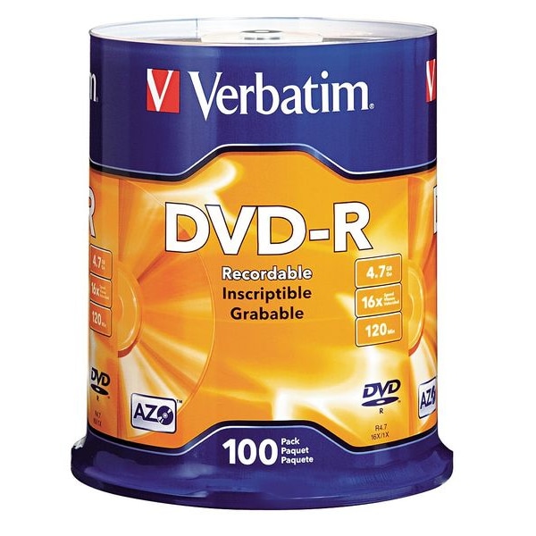 Verbatim DVD-R Disc, 4.70 GB, 120 min, 16x, PK100 - VER95102