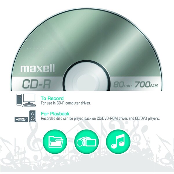 Maxell CD-R700 CD-R WRITE ONCE 700MB/UP TO 80MIN RECORDING 5PK JEWEL CASE, 5PK - 648220