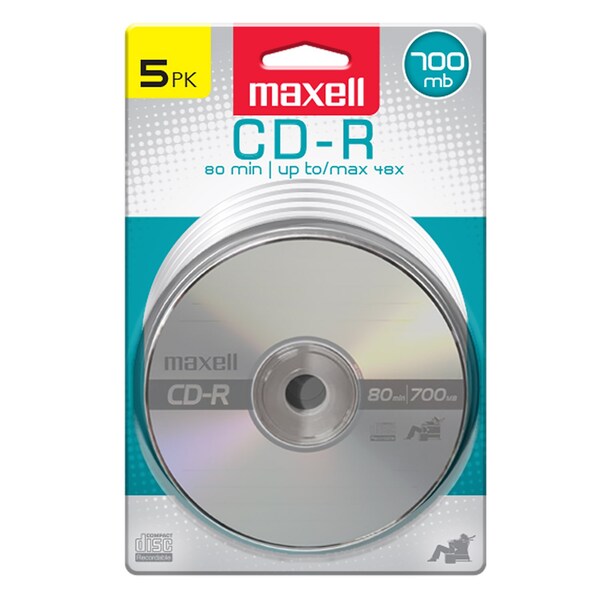 Maxell CD-R700 CD-R WRITE ONCE 700MB/UP TO 80MIN RECORDING 5PK JEWEL CASE, 5PK - 648220