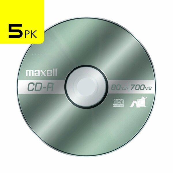 Maxell CD-R700 CD-R WRITE ONCE 700MB/UP TO 80MIN RECORDING 5PK JEWEL CASE, 5PK - 648220
