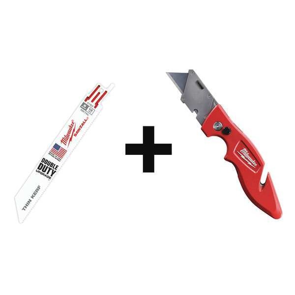 Milwaukee Tool (50) 6 in 14 TPI Metal Blades and Extra Folding Utility Knife - 48-01-6182, 48-22-1901