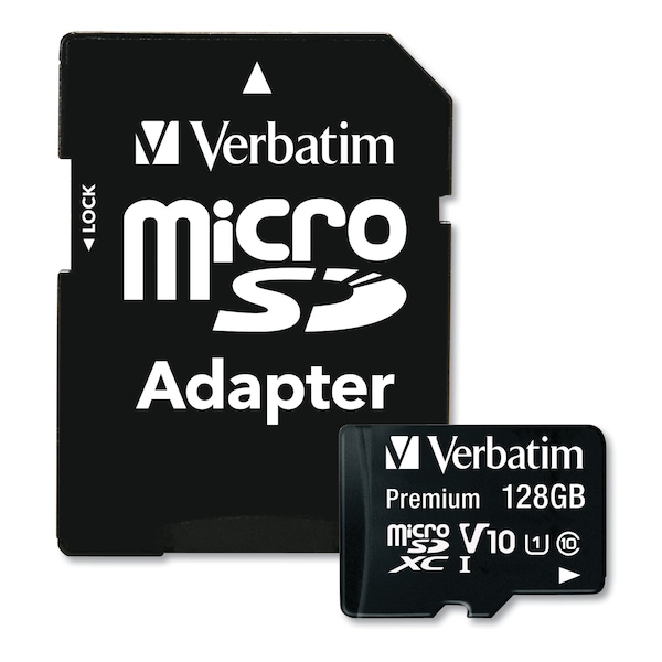 Verbatim 128GB Premium microSDXC Memory Card w/Adapter, Up to 90MB/s Read Speed - 44085