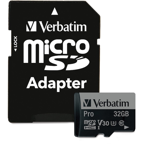 Verbatim 32Gb Pro 600X Microsdhc Memory Card w/ Adapter, Uhs-I U3 Class 10 - 47041