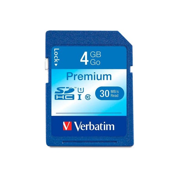 Verbatim Americas Verbatim Premium SDHC Memory Card, UHS-I Class 10, 4 GB, Blue - 96171