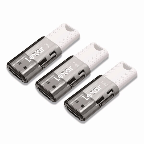 Lexar JumpDrive S60 USB 2.0 Flash Drive, 32 GB, Gray/White, 3PK - LJDS60-32GB3NNU