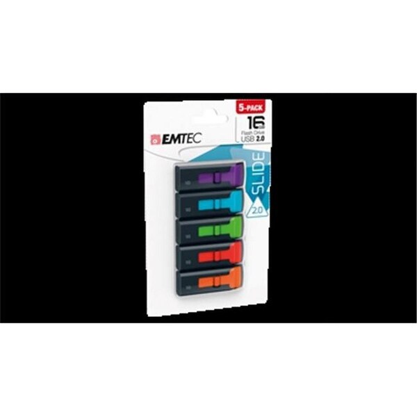 Emtec Slide 16 GB C450 Flash Drive, 5PK - ECMMD16GC452P5