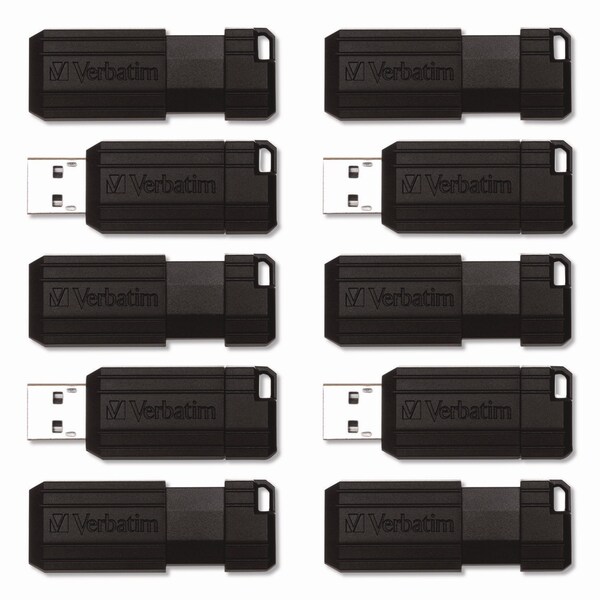 Verbatim Pinstripe USB 2.0 Flash Drive, 64 GB, Black, 10PK - 70901