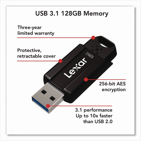 Lexar S803.1 USB Flash Drive, 128 GB, Black - LJDS80-128BNBNU