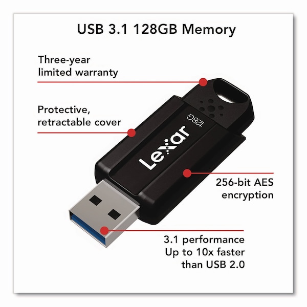 Lexar S803.1 USB Flash Drive, 128 GB, Black - LJDS80-128BNBNU
