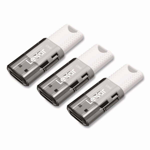 Lexar JumpDrive S60 USB 2.0 Flash Drive, 64 GB, Gray/White, 3PK - LJDS60-64GB3NNU