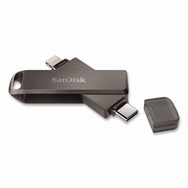 Sandisk Dual Phone USB 3.2 Type-C/Lightning Flash Drive, 128 GB, Black - IX70N128GAG6NE