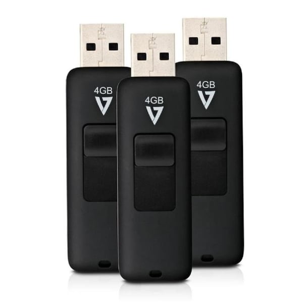 V7 Memory V7 Memory VF24GAR-3PK-3N 4GB - USB 2.0 Flash Drive; Black - VF24GAR-3PK-3N