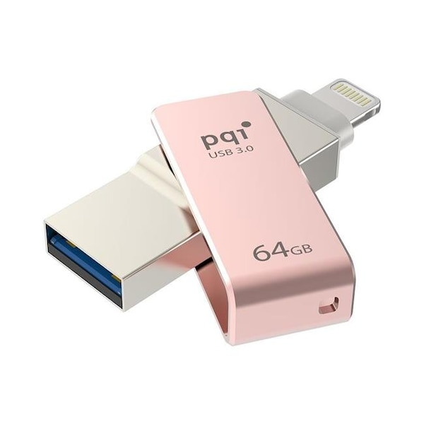 Pqi PQI 6I04-064GR3001 iConnect Mini Apple Mfi 64 GB Mobile Flash Drive with Lightning Connector for iPhones; iPads; Mac & PC USB 3.0 - Rose Gold - 6I04-064GR3001