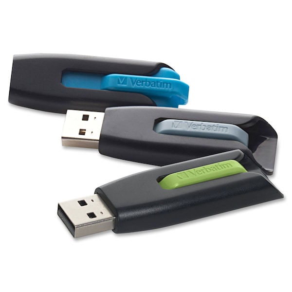 Verbatim Store 'n' Go V3 16GB USB 3.0 Flash Drive, Pack/3 (Blue/Gray/Green) - 99126