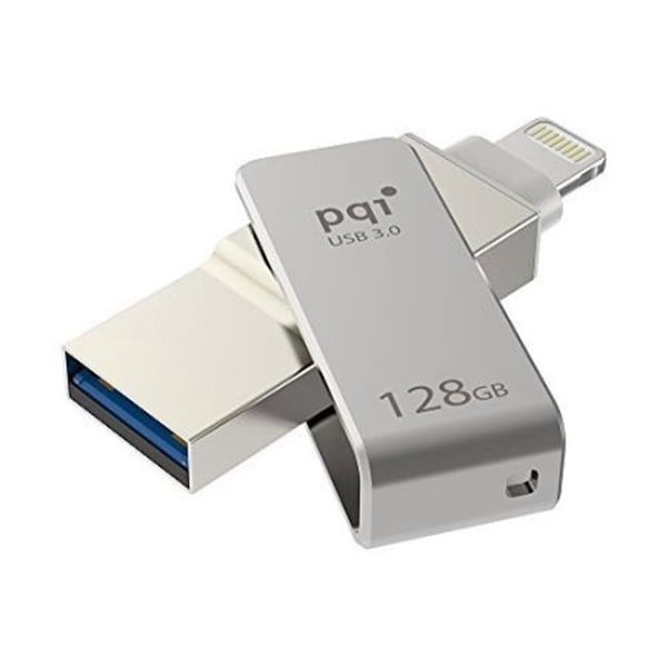 Pqi PQI 6I04-128GR1001 iConnect Mini Apple Mfi 128 GB Mobile Flash Drive with Lightning Connector for iPhones; iPads; Mac & PC USB 3.0 - Iron Gray - 6I04-128GR1001