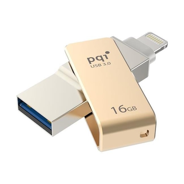 Pqi PQI 6I04-016GR2001 iConnect Mini Apple MFi 16 GB Mobile Flash Drive with Lightning Connector for iPhones; iPads; iPod; Mac & PC USB 3.0 - Gold - 6I04-016GR2001