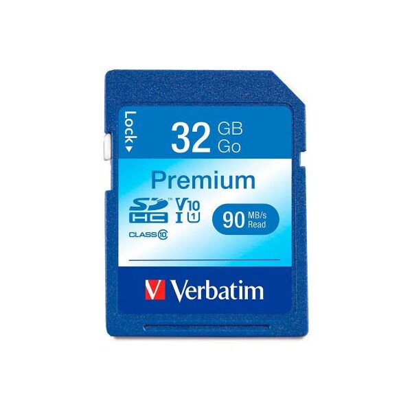 Verbatim Americas Verbatim Premium SDHC Memory Card, UHS-I Class 10, 32 GB, Blue - 96871