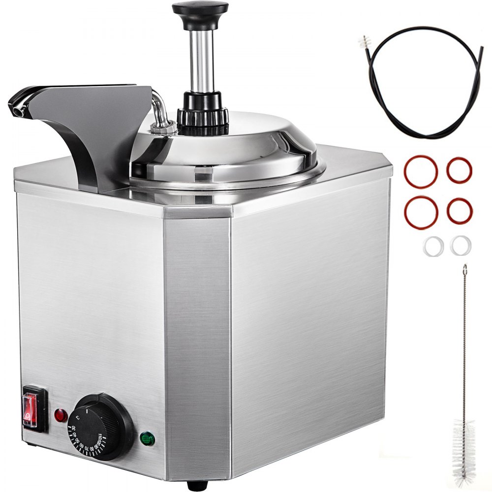 VEVOR Cheese Dispenser with Pump, 2.6 Qt Capacity Cheese Warmer, Stainless Steel Hot Fudge Warmer with Pump 650W Cheese Dispenser, 30-110℃ Temp Adjustable, for Hot Fudge Cheese Caramel - DRNZB1TBJR0000001V1