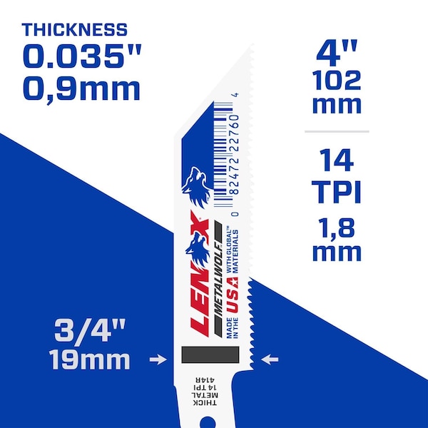 Irwin LENOX METALWOLF 4 in. Bi-Metal WAVE EDGE Reciprocating Saw Blade 14 TPI 1 blade - 22760OSB414R
