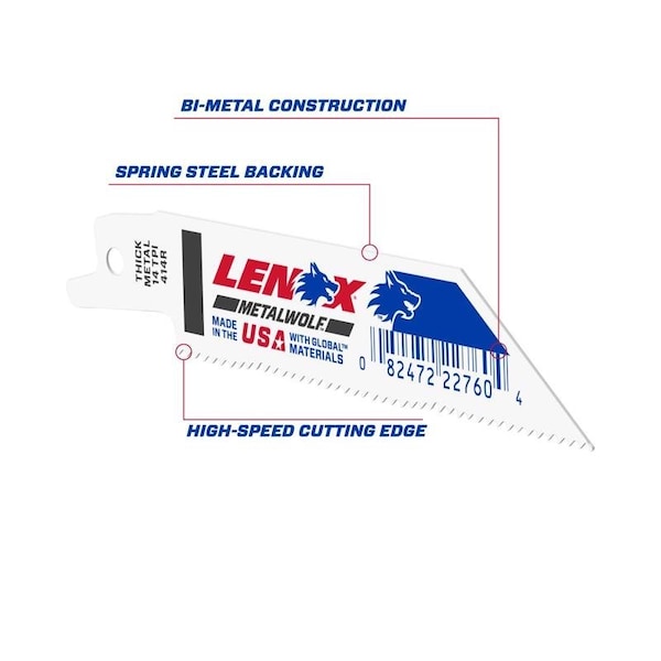 Irwin LENOX METALWOLF 4 in. Bi-Metal WAVE EDGE Reciprocating Saw Blade 14 TPI 1 blade - 22760OSB414R