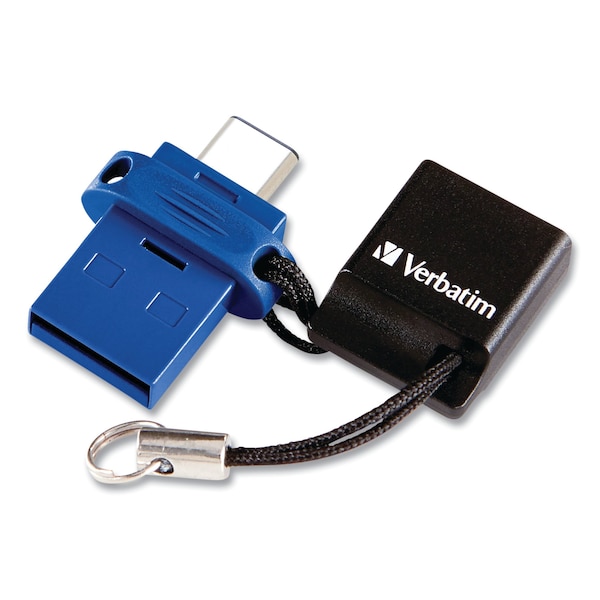 Verbatim Store n' Go Dual USB 3.0 Flash Drive for USB-C Devices, 64 GB, Blue - 99155