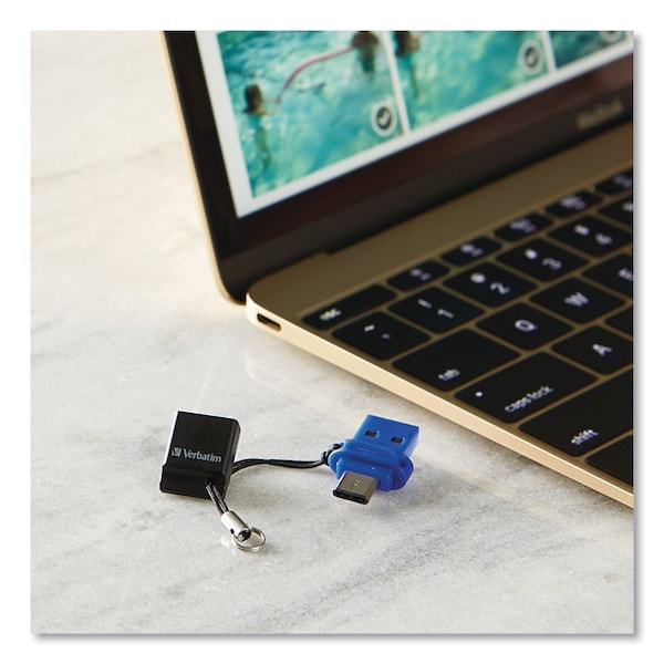 Verbatim Store n' Go Dual USB 3.0 Flash Drive for USB-C Devices, 64 GB, Blue - 99155