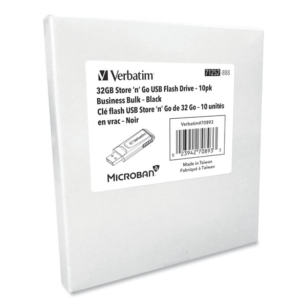 Verbatim Store 'n' Go USB Flash Drive Business Bulk, 32 GB, Black, 10PK - 70893