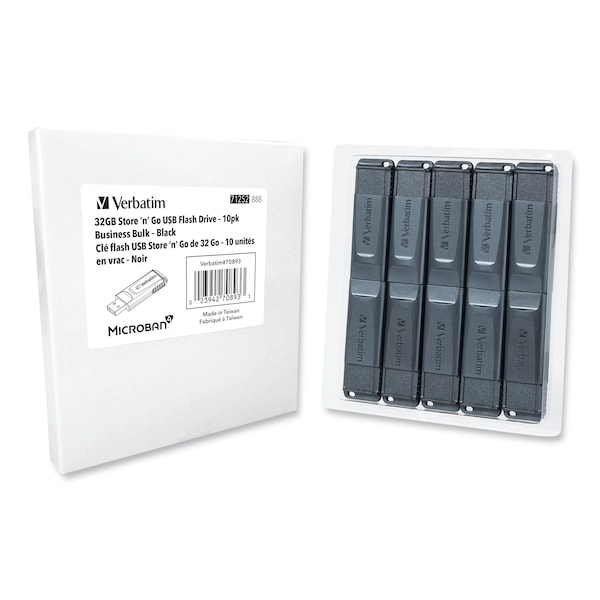 Verbatim Store 'n' Go USB Flash Drive Business Bulk, 32 GB, Black, 10PK - 70893