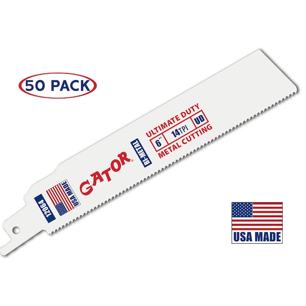 Gator Reciprocating Saw Blade 6 in. x 1 in. x 14tpi #12064, Ultimate Duty Metal Cutting, 50PK - 12064