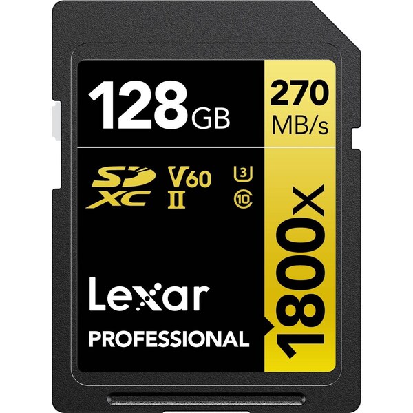 Lexar Media Lexar  128GB Professional 1800X Class 10 UHS-II U3 Gold Series SDXC Memory Card - LSD1800128G-BNNNU