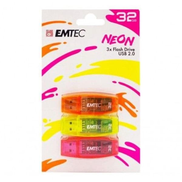 Betterbattery Pen Drive  Neon 32Gb USB 2.0, Multi Color, 3PK - BE3473683