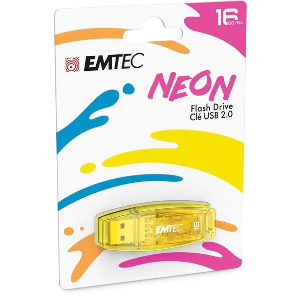 Emtec USB 2.0 C410 16GB Neon USB Mixed Flash Drive - ECMMD16GC410NEOMIX