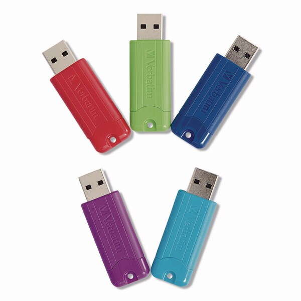 Verbatim PinStripe USB 3.0 Flash Drive, 16 GB, Assorted Colors, 5PK - 70387