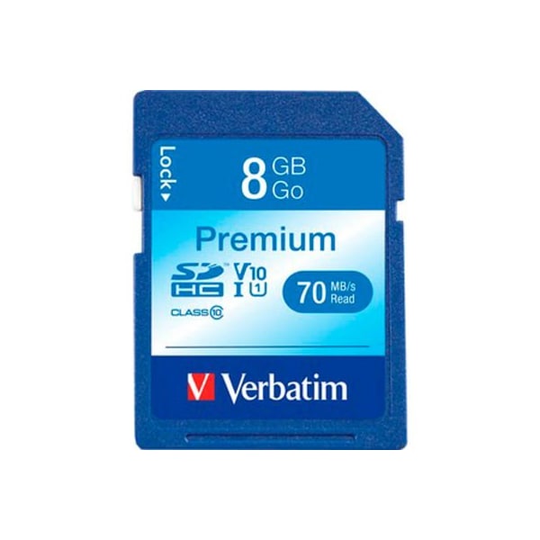 Verbatim Americas Verbatim 96318 Premium SDHC Memory Card, UHS-I Class 10, 8 GB, Blue - 96318