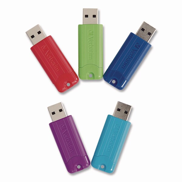 Verbatim PinStripe USB 3.0 Flash Drive, 32 GB, Assorted Colors, 5PK - 70388