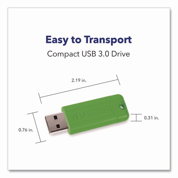 Verbatim PinStripe USB 3.0 Flash Drive, 32 GB, Assorted Colors, 5PK - 70388
