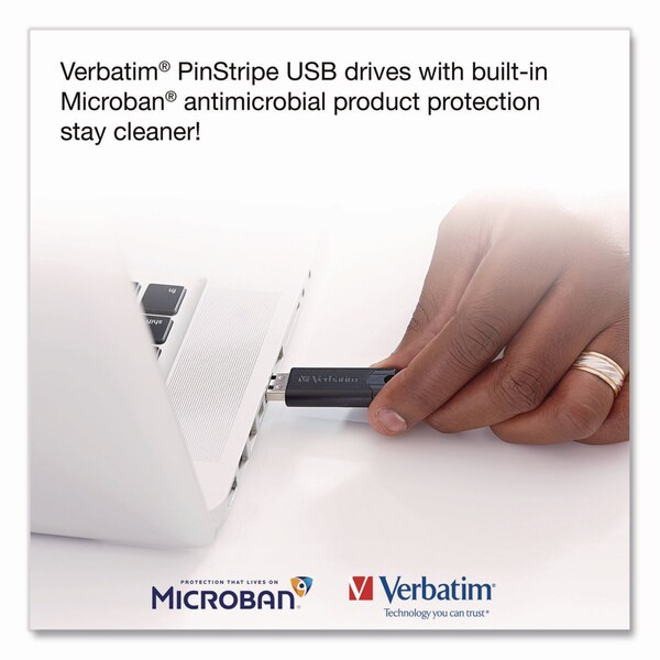 Verbatim PinStripe USB 3.2 Flash Drive, 64 GB, Assorted Colors, 5PK - 70389