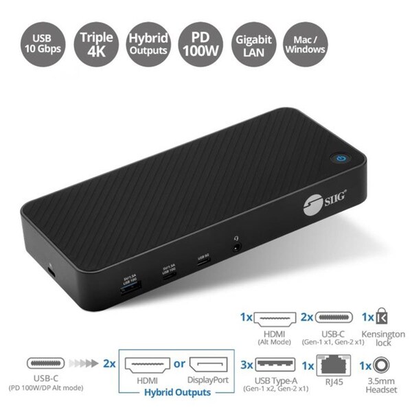 Betterbattery Triple Hybrid 4K Video Docking Station with PD Charging, Black - BE3367561