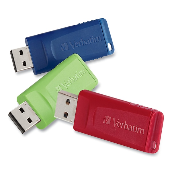 Verbatim Store 'n' Go USB Flash Drive, 4 GB, Assorted Colors, PK3 - 97002