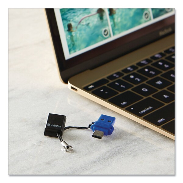 Verbatim Store n' Go Dual USB 3.0 Flash Drive for USB-C Devices, 32 GB, Blue - 99154