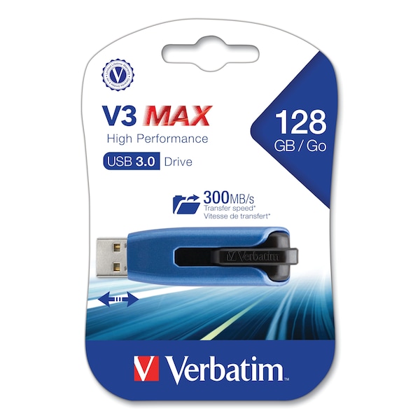 Verbatim V3 Max USB 3.0 Drive, 128GB, Blue - 49808