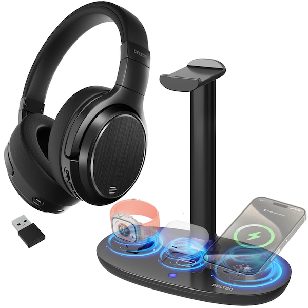 Delton D101 Wireless Computer Headset and Stand Charging Station Bluetooth Stereo Headphoones - DHSWC1101XD