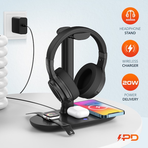 Delton D101 Wireless Computer Headset and Stand Charging Station Bluetooth Stereo Headphoones - DHSWC1101XD