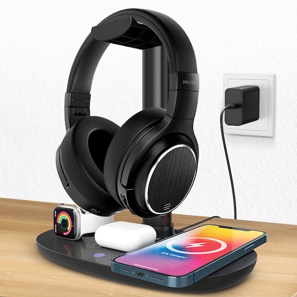 Delton D101 Wireless Computer Headset and Stand Charging Station Bluetooth Stereo Headphoones - DHSWC1101XD